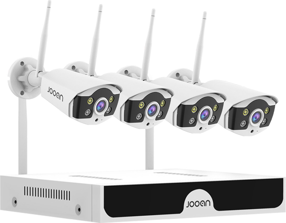 Jooan Security Systeem - CCTV - Beveiligingscamera set met 4 Cameras Outdoor Buiten - Home Security Camera Systeem - Wifi Camera Set - Video + Audio-opname - Beveiligingscamera - 4 Camera’s - Nachtzicht - Motion Detector