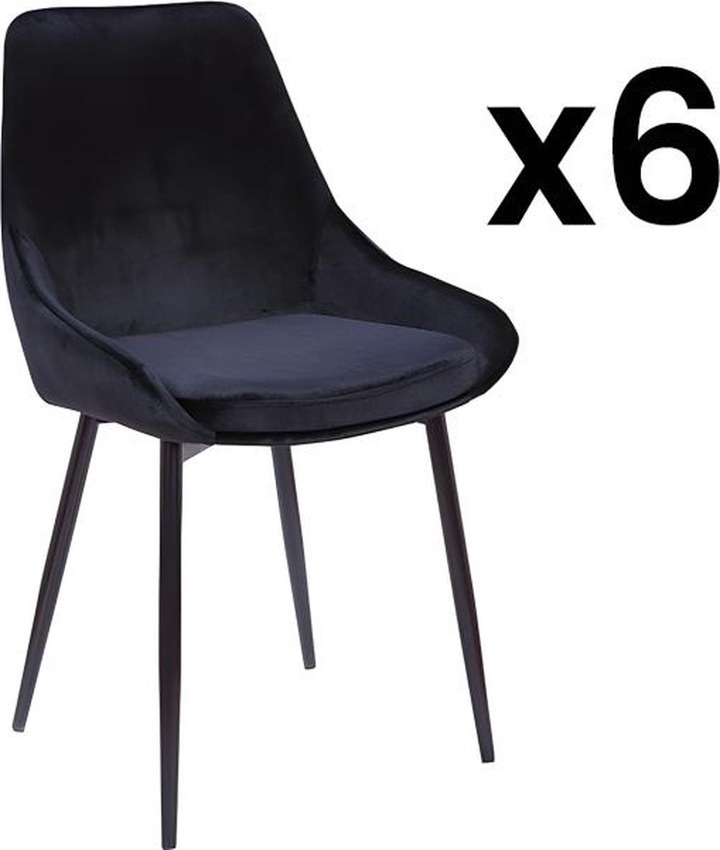Vente-unique Set van 6 stoelen MASURIE - Fluweel - Zwart