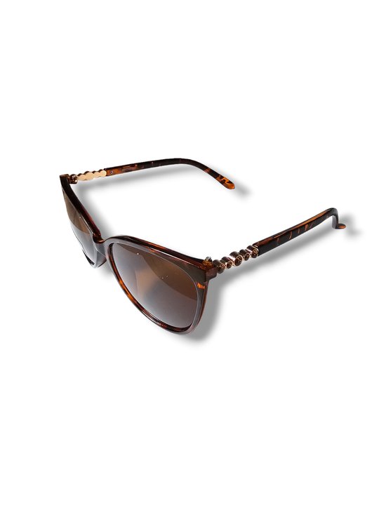 Elegante Dames Zonnebril - Bruin Gemêleerd - Cat. 3 UV400 Bescherming - Sierlijke Strassteentjes Details - inclusief kunstleren brillenetui van Victor&Rolf — afbeelding 2