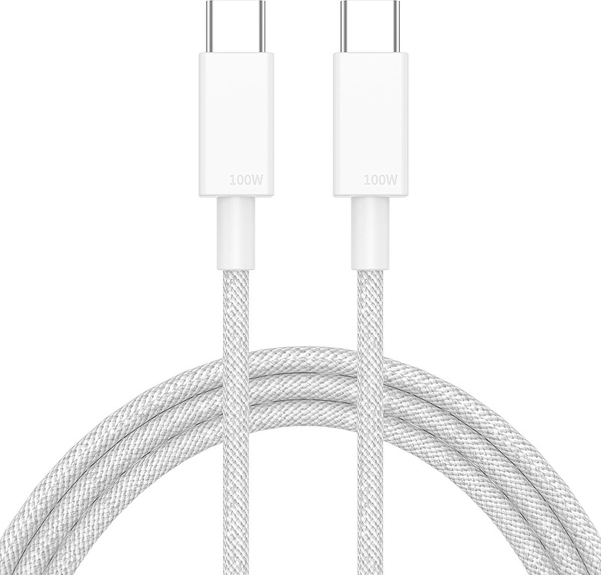 USB-C oplader kabel - 100W snelladen - USB-C (male) naar USB-C (male) adapter oplaadkabel - 1 meter - Wit - Provium