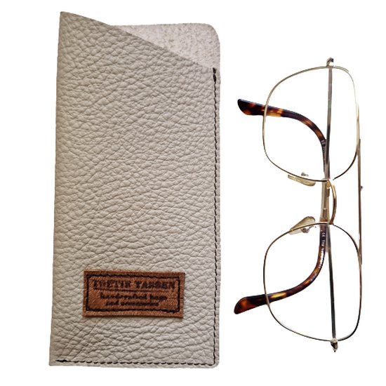 Handgemaakte Leren Brillenkoker Taupe - Beige - maat S - 8bx17 - Brillenetui - Brillentas - Leder - Leesbril