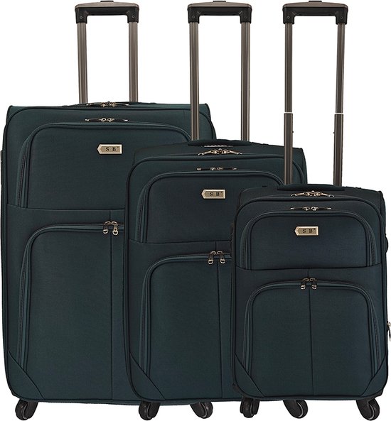 SB Travelbags 3 delige bagage stoffen koffer set 4 wielen trolley - Donker  Groen | bol