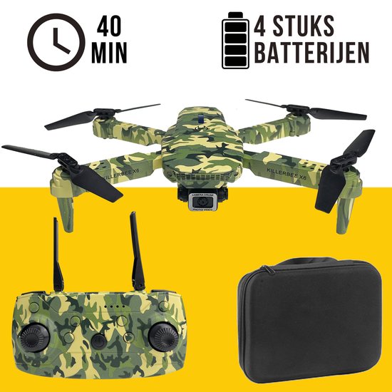 Killerbee X6 Desert Eagle - Camouflage Drone met dubbele camera - geschikt voor kinderen en kvolwassenen - Ultra Fly More Combo - 40 minuten vliegtijd - Inclusief gratis video tutorials, tas en 4 accu’s