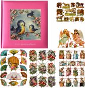 Poëziealbum - 16x16 - Roze - Vogels - met 5 vellen Poëzieplaatjes - Versjes - Gedicht - Cadeau - Sint - Geschenk - Knutselen - Hobby - Creatief - Scrapbook - Poezie