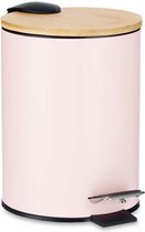 Berilo Prullenbak/ poubelle à pédale - rose clair - 3 litres - métal/bambou - 17 x 23,5 cm