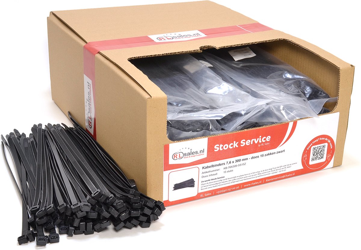 Kabelbinders 7,6 x 300 mm - doos 15 zakken zwart