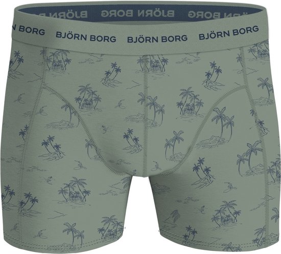Björn Borg Cotton Stretch boxers - heren boxers normale lengte (1-pack) - groen en blauw palmbomen dessin - Maat: M