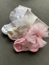 Sokjes set 3 delig - newborn - roze, wit en beige - baby - newborn - luxe - sokken