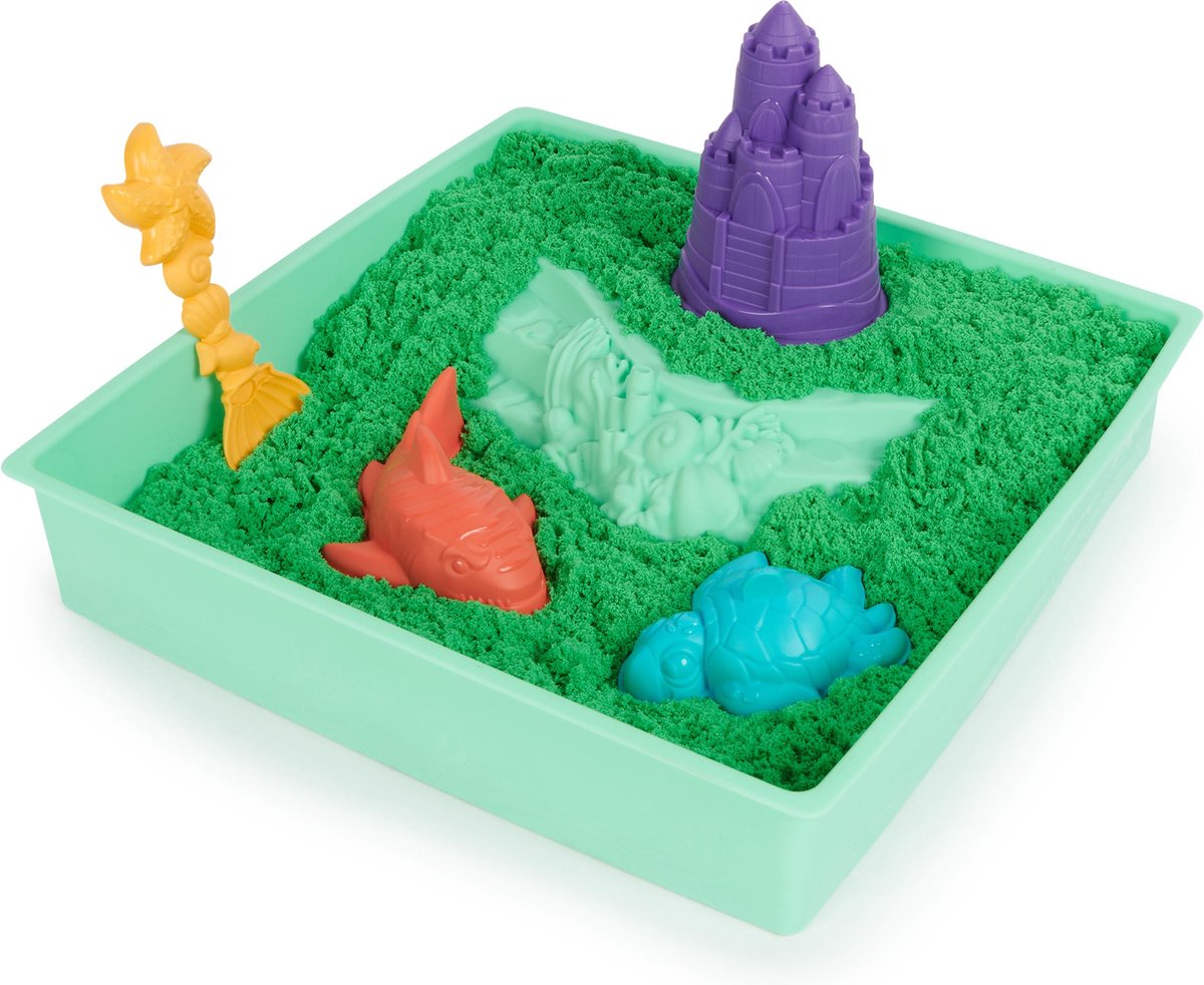 Kinetic Sand - Zandbak-set met 454 g groen origineel Kinetic Sand opbergzandbak 4 vormen en gereedschap - Sensorisch speelgoed — afbeelding 2