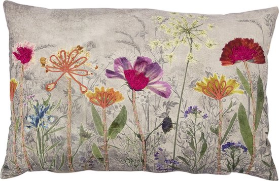 Coussin brodé fleurs sauvages cosmea 40x60cm