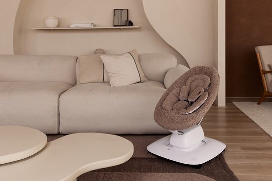 Ukje Wipstoelhoes geschikt voor 4Moms Mamaroo 5 Rockaroo Wipstoel - Hoes met Waterdichte Voering ter Bescherming van je Stoel - Perfecte Pasvorm - Met Gordelbeschermers - Makkelijk Wasbaar - Zacht Katoen - Teddy Taupe — afbeelding 3