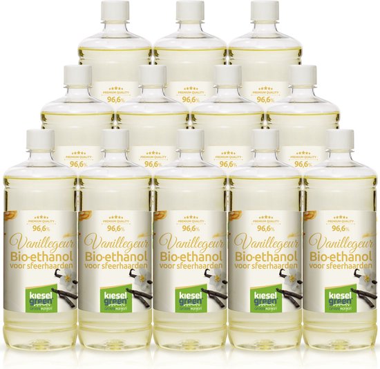 KieselGreen Bio-ethanol met VANILLEgeur Bioethanol 100% biobrandstof (12x1 liter met spuitkop)