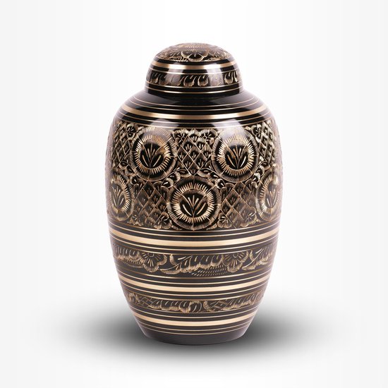 Crematie-urn | Messing urn groot | zwart goud | Handgemaakte urn voor volwassenen | 3.2 liter