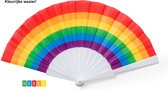 Heble® - "Duurzame RPET-Waaier - 43 x 23 cm - Handwaaier, Festivalwaaier, Spaanse Waaier, Pride Vlag - Regenboog"