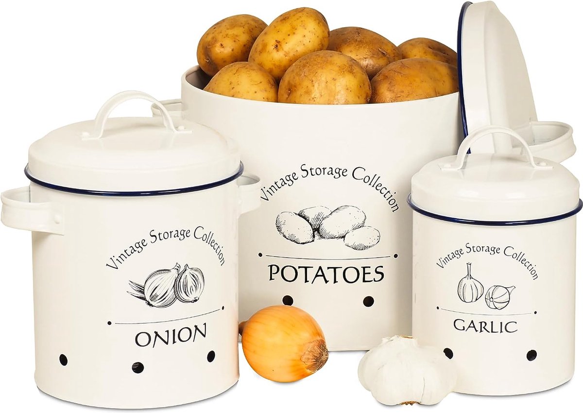 Gadgy Voorraadpotten Set: Aardappelpot, Uienpot & Knoflookpot - 3