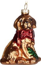 BRUBAKER Golden Retriever met Rode Strik - Handbeschilderde Kerstbal van Glas - Handgeblazen Kerstboomversieringen Figuren Grappige Decoratieve Hangers Boombal - 9,1 cm