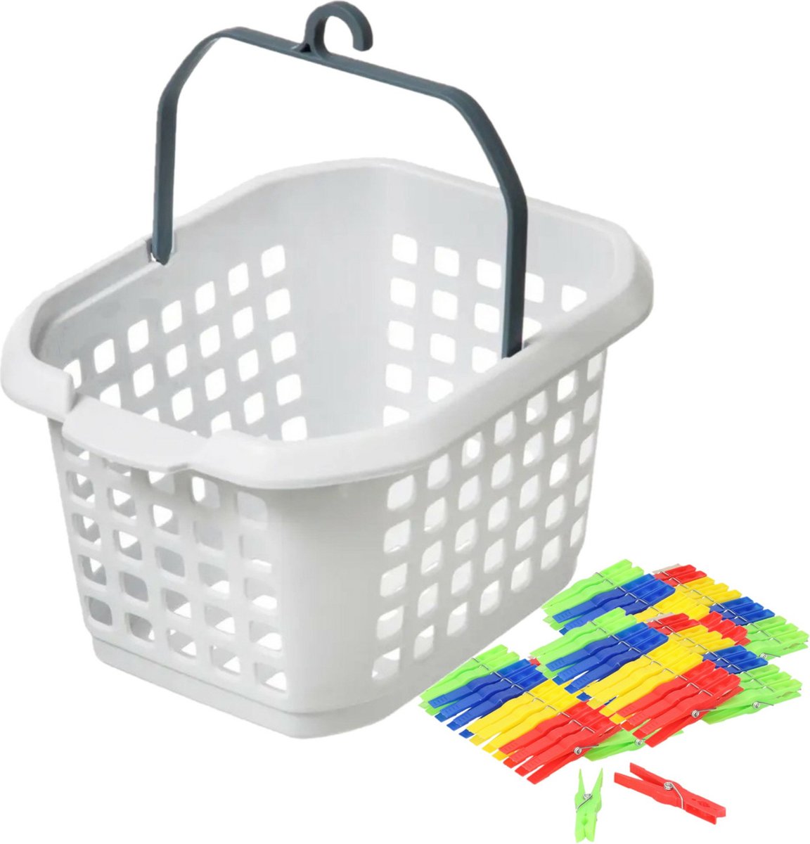 Goedkoopste Wasknijpers ophang mandje/bakje - wit - met 72x plastic knijpers