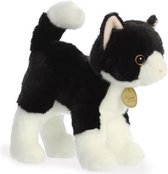 Aurora Miyoni pluche knuffeldier kat/poes - zwart/wit - 18 cm - katten/poezen thema speelgoed