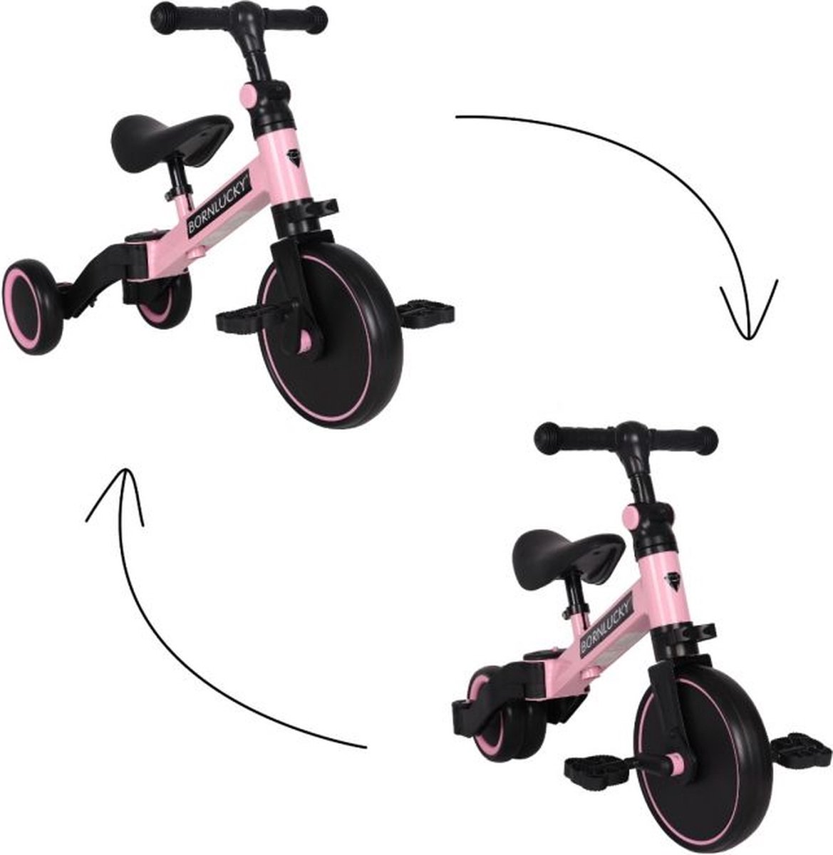 Born Lucky 4 in1 Driewieler / Loopfiets & Balance Bike - Roze — afbeelding 5