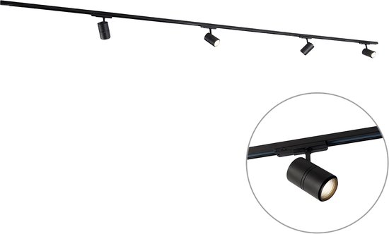 QAZQA ruler - Moderne LED Plafondlamp - 4 lichts - L 450 cm - Zwart - Woonkamer | Slaapkamer | Keuken