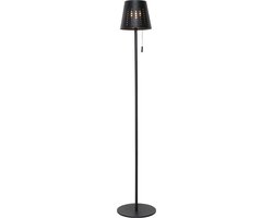 Foto: Qazqa ferre moderne dimbare led draadloze oplaadbare vloerlamp usb staande lamp met dimmer met solar zonne energie 1 lichts h 94 cm zwart buitenverlichting