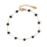 Kasey - Obsidiaan Armband - 19 cm + 2 cm verstelbaar - Goudkleurig - Edelsteen Armband - Natuursteen Kralen Armband - Armband Dames