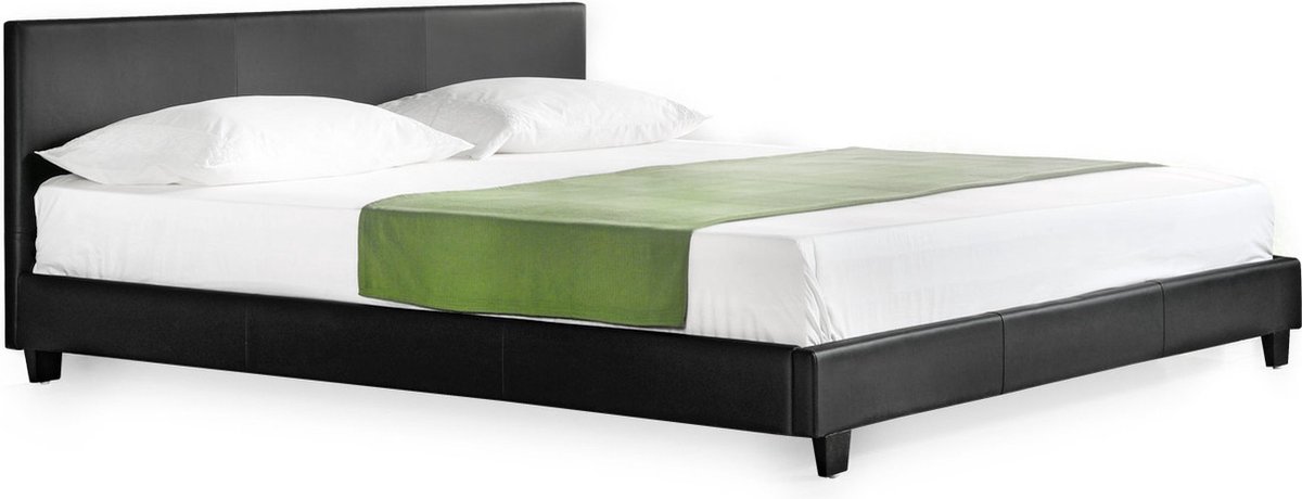 Bed Elena - Imitatieleer - Met bedbodem - 140x200 cm - Zwart - Hout - Modern design