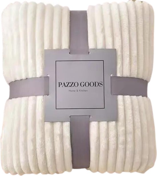 Pazzo Goods - Plaid Ribbel - Ecru - 150 x 200 cm - Fleece - Deken voor op de bank