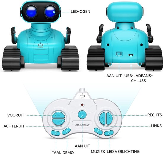 Jouet Robot Télécommandé Rechargeable Bleu Clair Avec Yeux LED, Musique Et  Sons Pour