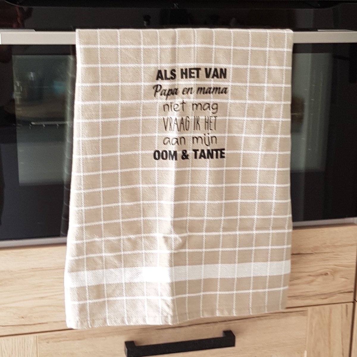 Theedoek met tekst bedrukt cadeau Regels voor Bij oom en tante Thuis broer zus... bol