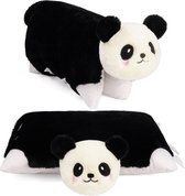 BRUBAKER Knuffelkussen Panda - 2 in 1 Pluche en Knuffelkussen - 40 x 30 cm Knuffel Panda - Opvouwbaar Pluche Kinderkussen met Klittenbandsluiting - Kussen Panda Knuffeldier - Zwart Wit