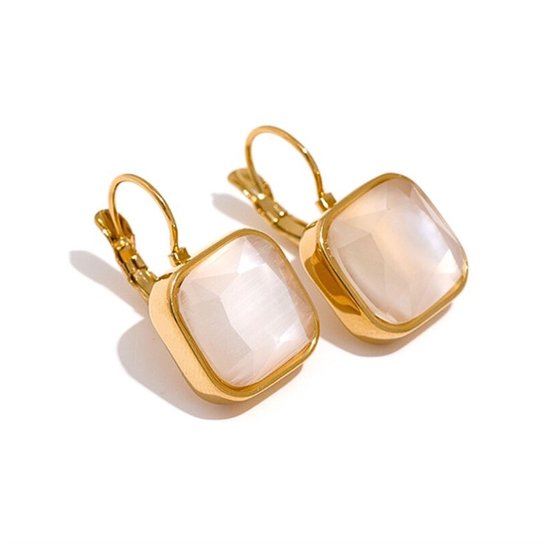 Zatthu Jewelry - N23FW644 Lilé oorhangers met opaal steen wit