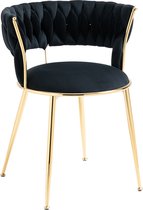 Merax Eetkamerstoelen - Set van 2 Velvet Eetkamerstoelen - Zwart met Goud