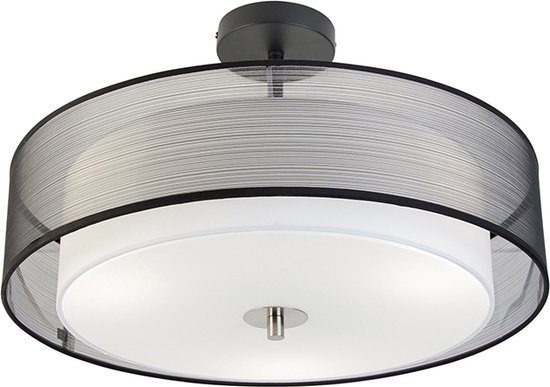 QAZQA drum-neutron - Moderne Dimbare LED Smart Plafondlamp incl. wifi met Dimmer - 3 lichts - Ø 50 cm - Zwart - Woonkamer | Slaapkamer | Keuken