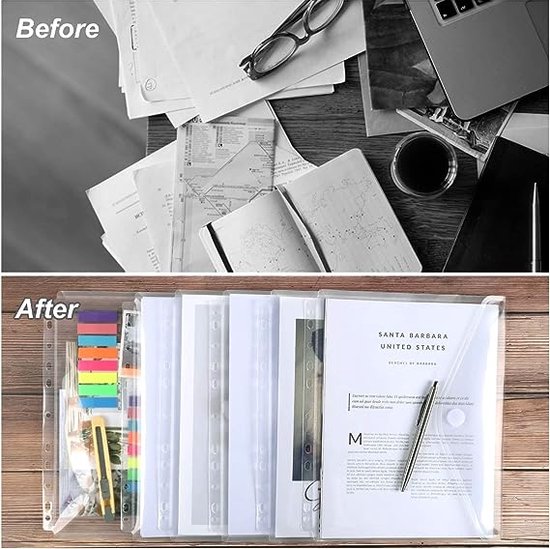 Fhlbestyu 10/20 stuks A4 documentenmappen, A4, kunststof tas, waterdicht, met 11 bindgaten, klittenbandsluiting, labelhouder