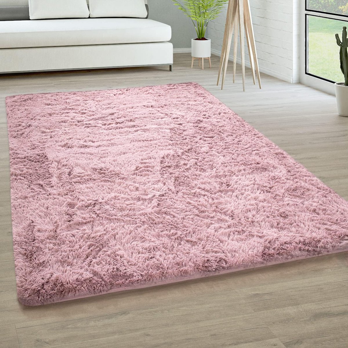 Tapis Shaggy Rose Poils long Tapis Salon Chambre 160x200 cm