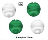 4x Lampion Groen/wit 25cm - festival thema feest verjaardag party papier BBQ strand licht fun