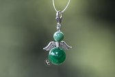 Ange gardien en agate verte (pierre semi-précieuse), couleur argent, ange de la fortune.