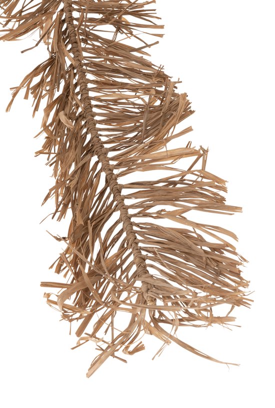 Een stuk gedroogde palmbladeren, verbonden met touw, in naturelkleur.