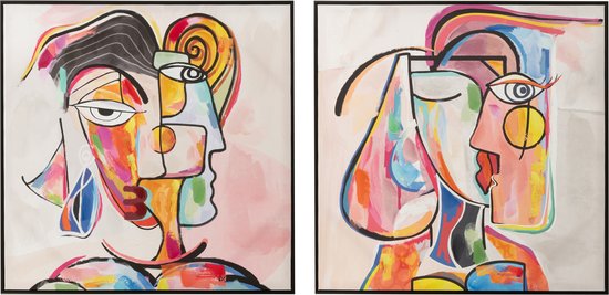 J-Line décoration Murale Abstrait Visages - toile/peinture - mix - 2 pièces