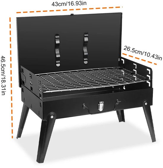 RosaBloom Opvouwbare Houtskool Barbecue - Draagbare Koffer BBQ - Compact Mini Grillrek met Gereedschapset - Zwart - 43x26,5cm — afbeelding 2