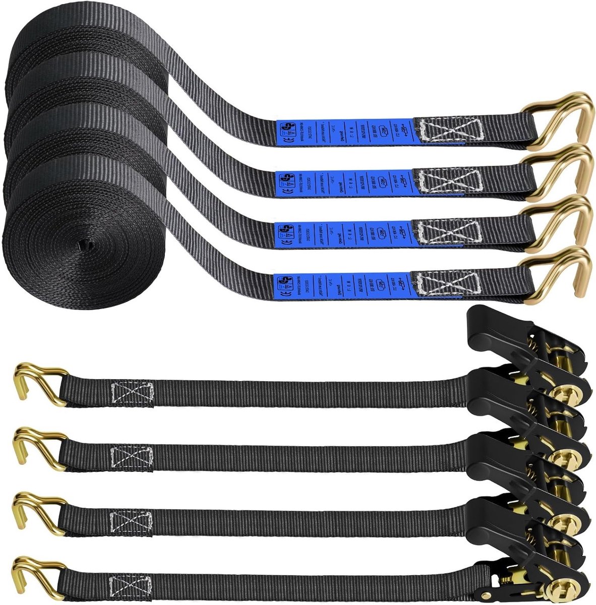 Verstelbare Lashing Straps met Ratchet - 4 Stuks van 6M x 25MM voor Motoren, Vrachtwagens en Trailers - Ideaal voor het Beveiligen van Lading en Surfplanken