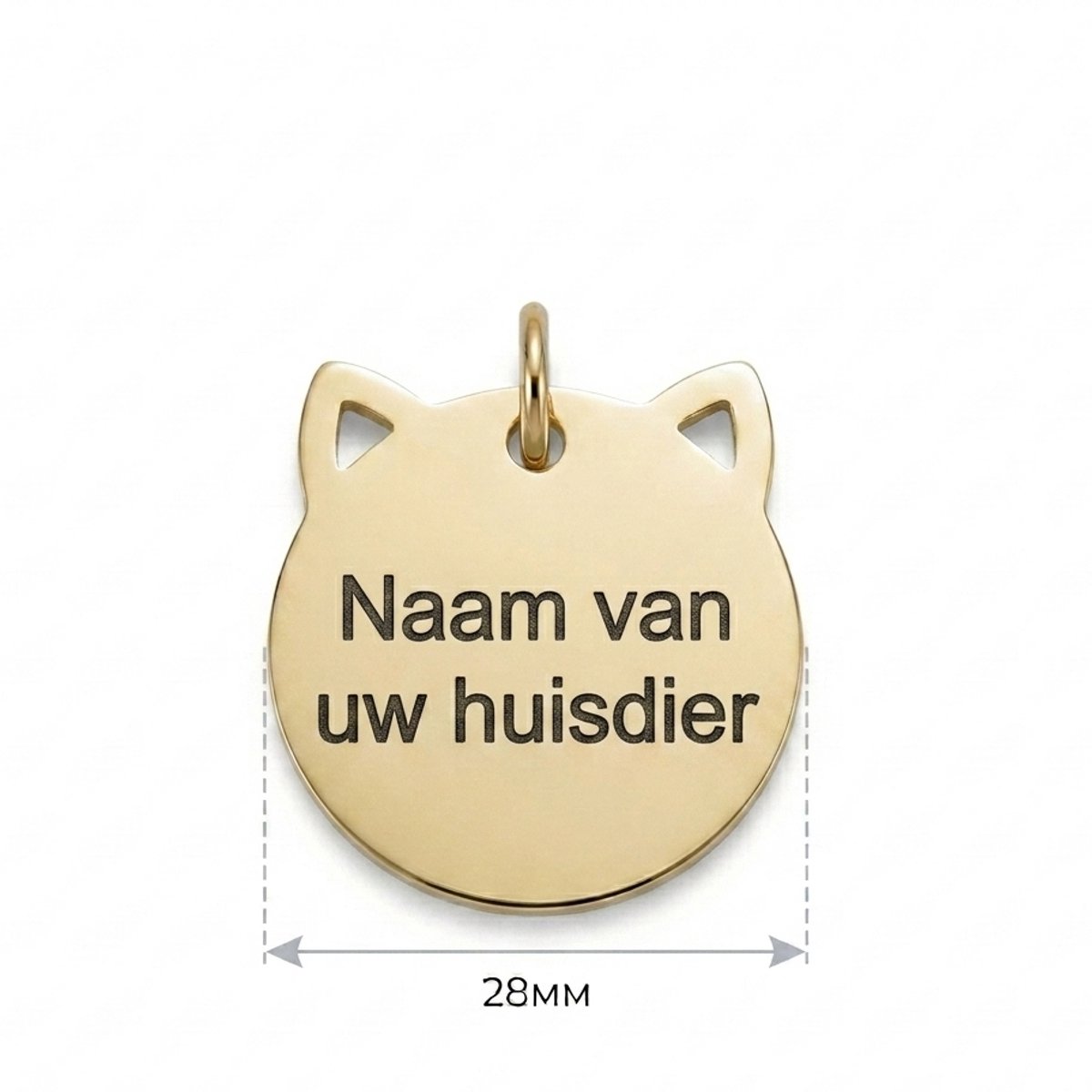 Gepersonaliseerde RVS Kattenpenning / Naamplaatje voor Huisdier – Kattenpenning voor Kat met Naam, Telefoonnummer en Adres – Kattenkop Penning 28 mm met Dubbelzijdige Gravure – Roestvrij Staal – Goudkleurig