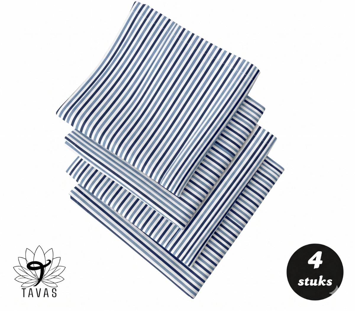 Tavas Servetten - 30 x 30 cm - Set van 4 stuks - Blauw Gestreepte - Katoen