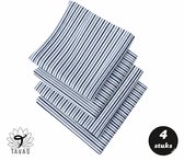 Stapel van vier blauw gestreepte servetten.