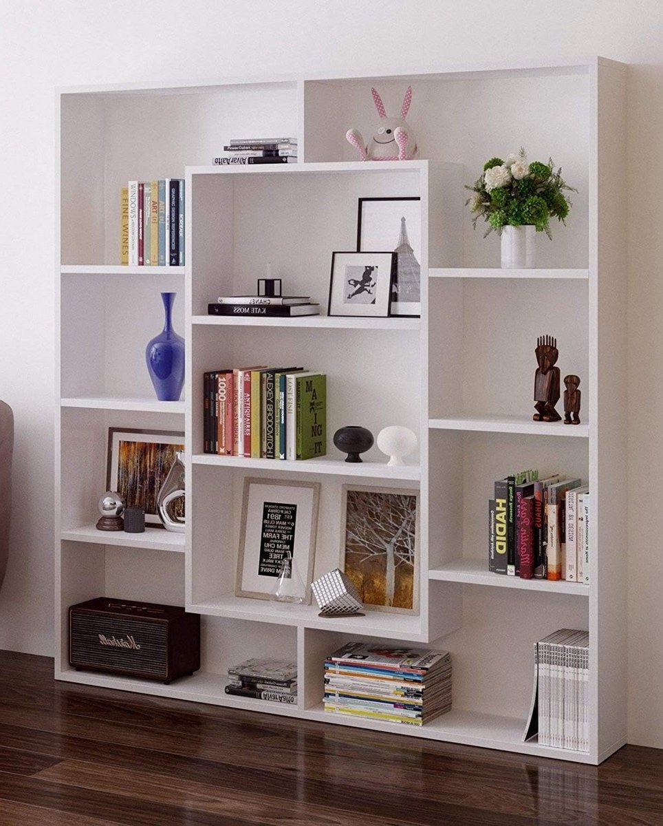 Moderne Boekenkast voor Woonkamer en Kantoor, Vrijstaande Plank, Room Divider, Wit Design, Ruimtebesparend en Stijlvol