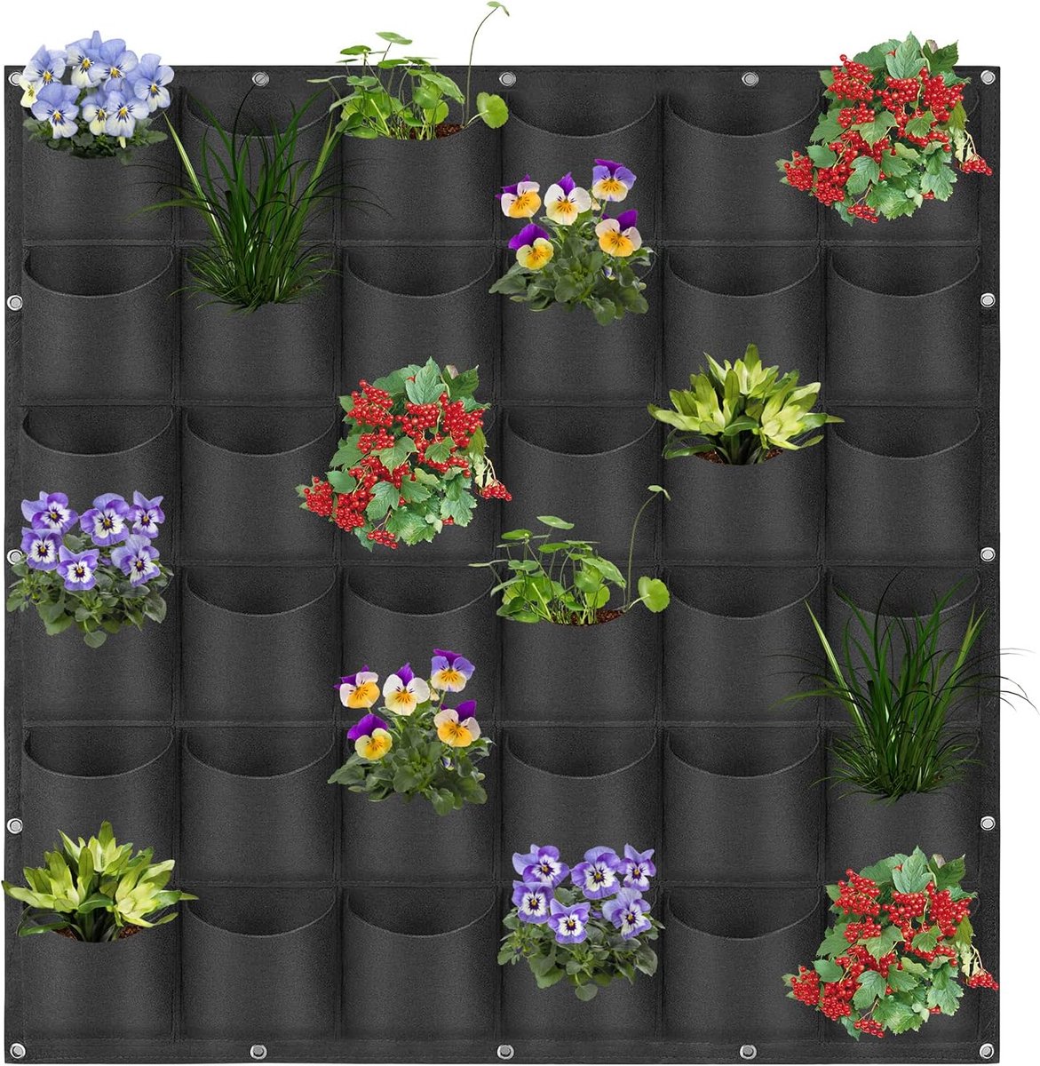 Hangende plantenzak met 36 vakken - Verticale tuin - Verticale wandplantenzakken voor binnen en buiten - Vilten plantenbakken — Moestuinieren - Plantbakken - 100 x 100 cm - Zwart