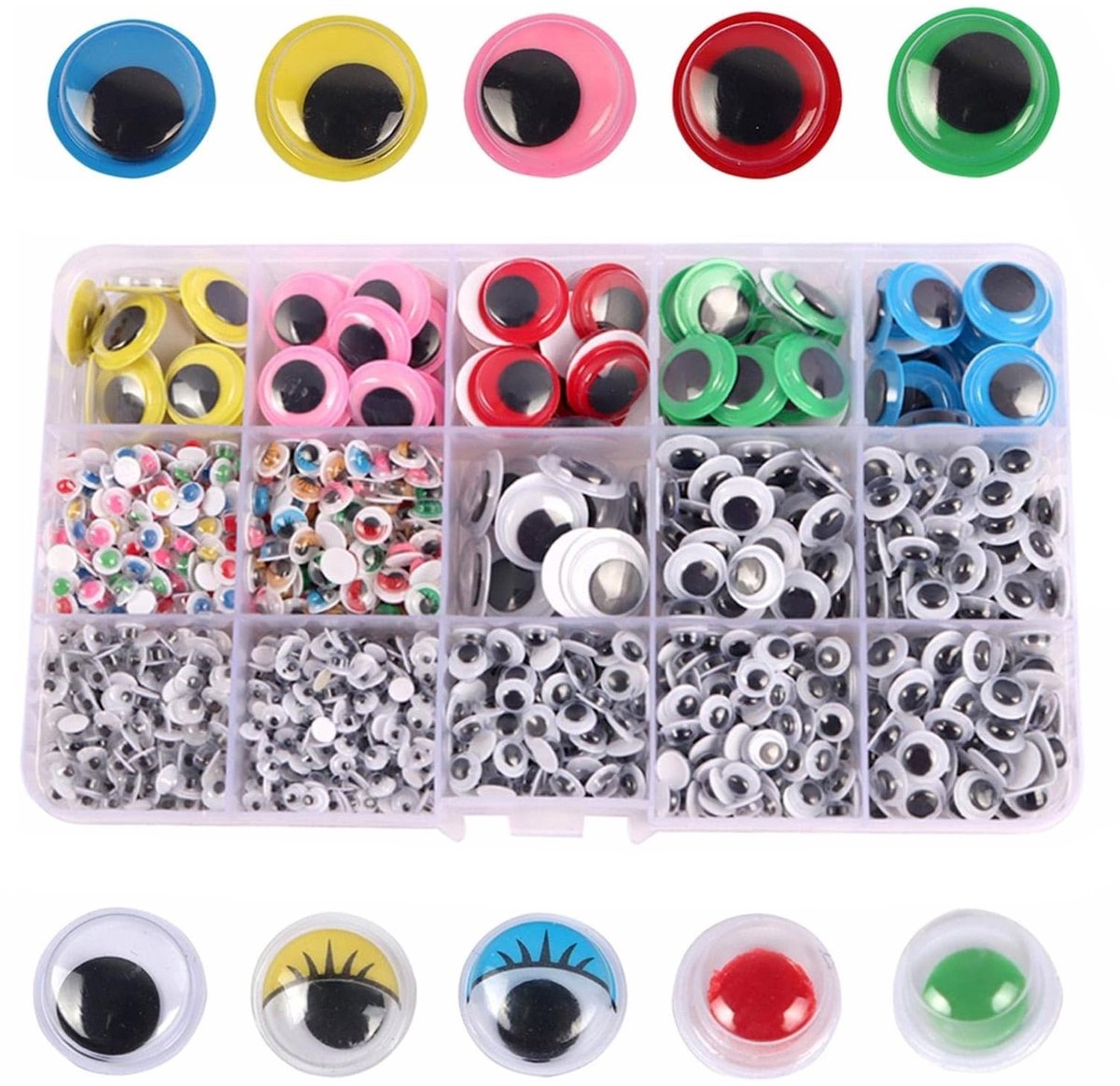 Fako Bijoux - 1500 Wiebeloogjes - Zelfklevende Hobby Oogjes - Knutsel Oogjes - Diverse Afmetingen - Diverse Kleuren - 1500 Stuks