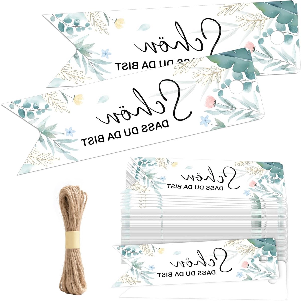 100 Stuks DASS DU DA BIST Hangers, 7cm Cadeau Pendants met 20m Jute Touw, Perfect voor Trouwen, Verjaardagen en Kerstmis