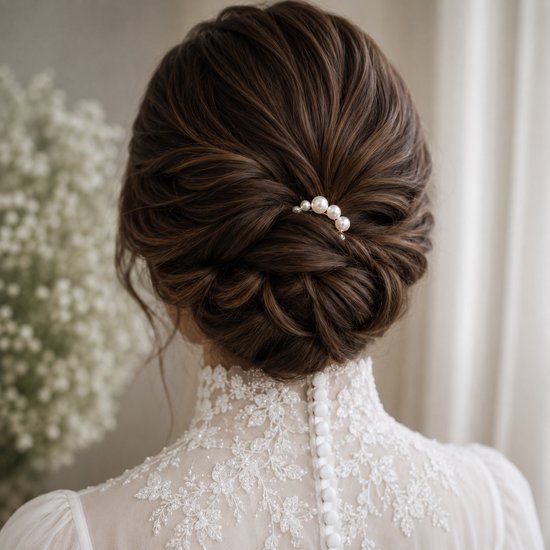 Cheveux in Style® Série Noor - Point de cheveux doré avec 5 perles - Épingle à cheveux épingle à cheveux perle or - Accessoires pour cheveux pour dames décoration de cheveux pour fiançailles de mariage